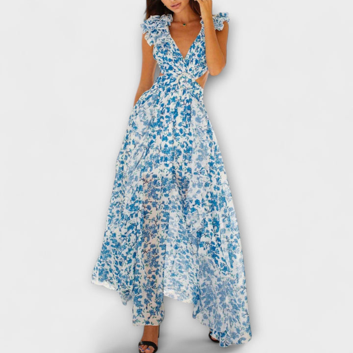 Elin | Robe maxi à ourlets volantés et découpes