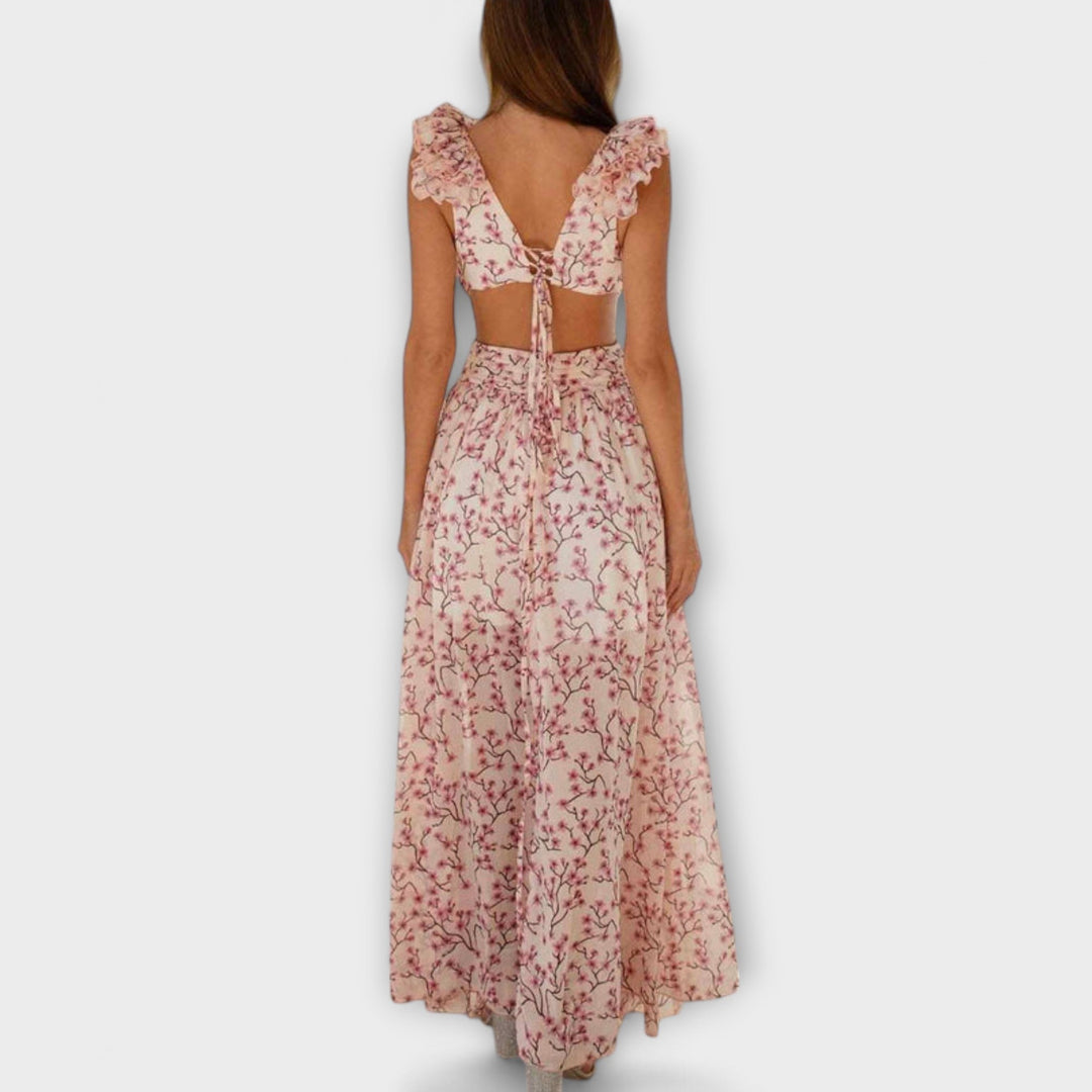Elin | Robe maxi à ourlets volantés et découpes
