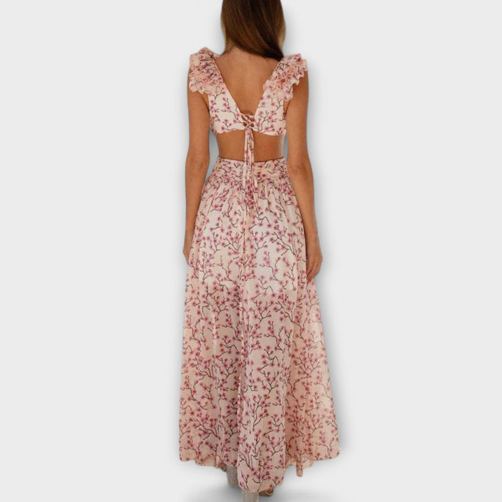 Elin | Robe maxi à ourlets volantés et découpes