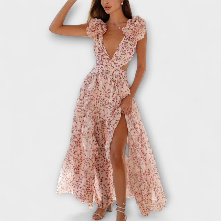 Elin | Robe maxi à ourlets volantés et découpes