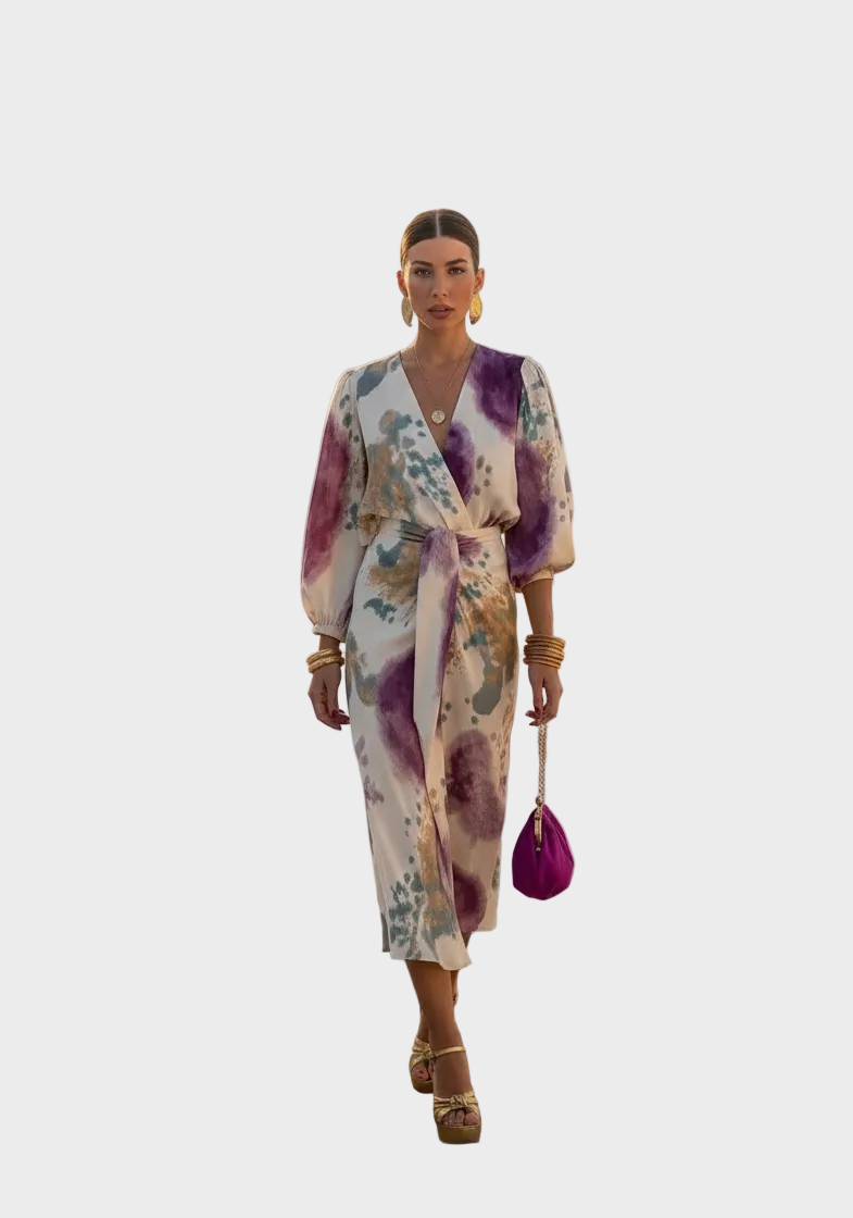 Selene | Ensemble midi à imprimé floral et manches bouffantes