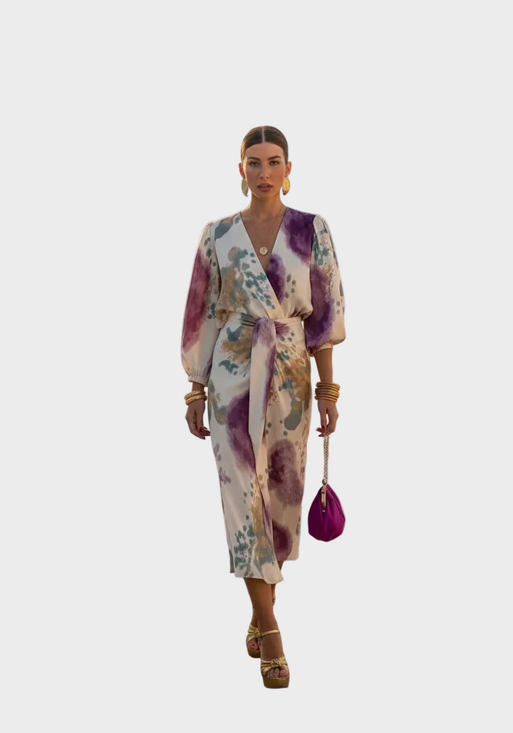 Selene | Ensemble midi à imprimé floral et manches bouffantes