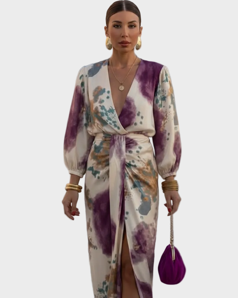 Selene | Ensemble midi à imprimé floral et manches bouffantes