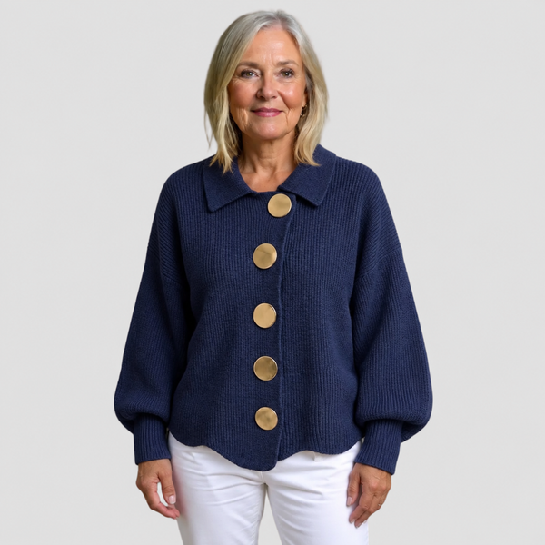 CARDIGAN FEMME OVERSIZE À COL BOUTONNÉ EN MAILLE CÔTELÉE