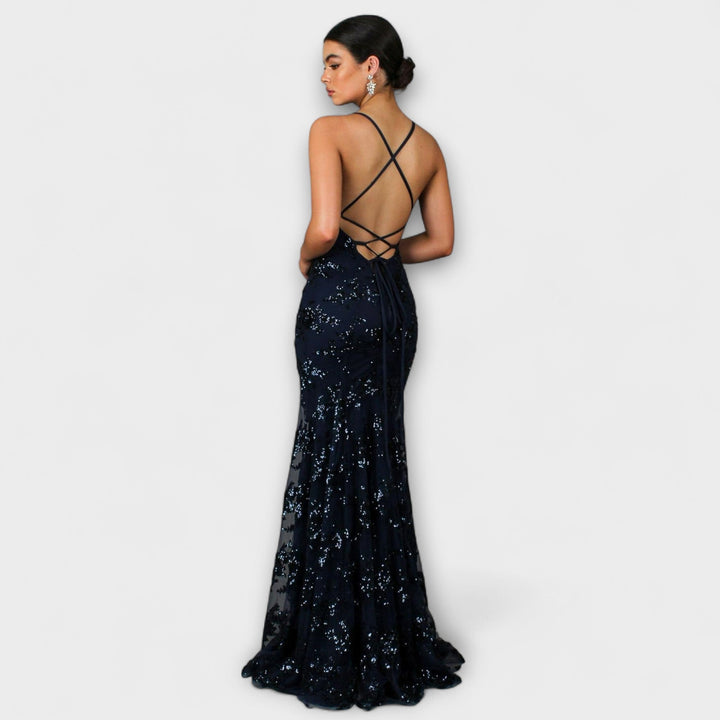 Zayla | Robe maxi dos nu à col en V pailleté