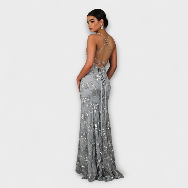 Zayla | Robe maxi dos nu à col en V pailleté