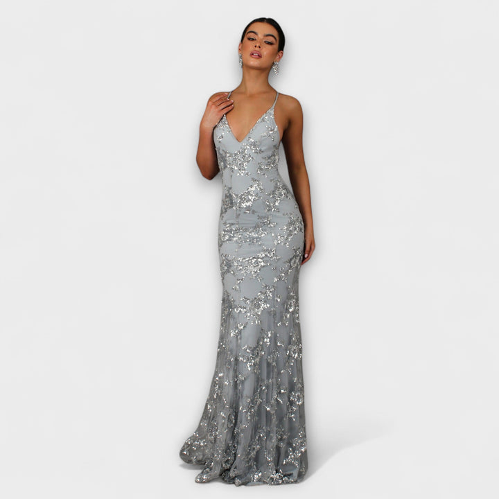 Zayla | Robe maxi dos nu à col en V pailleté