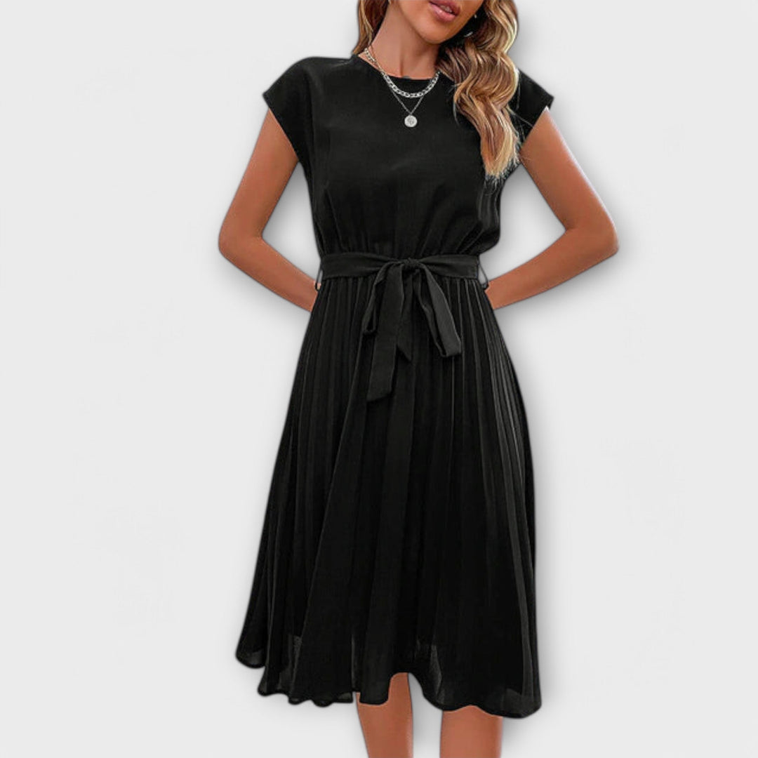 Claire - Robe midi décontractée plissée à manches courtes