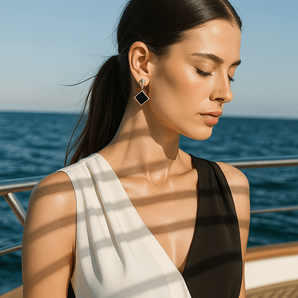 Boucles d'oreilles à pierres précieuses noires carrées