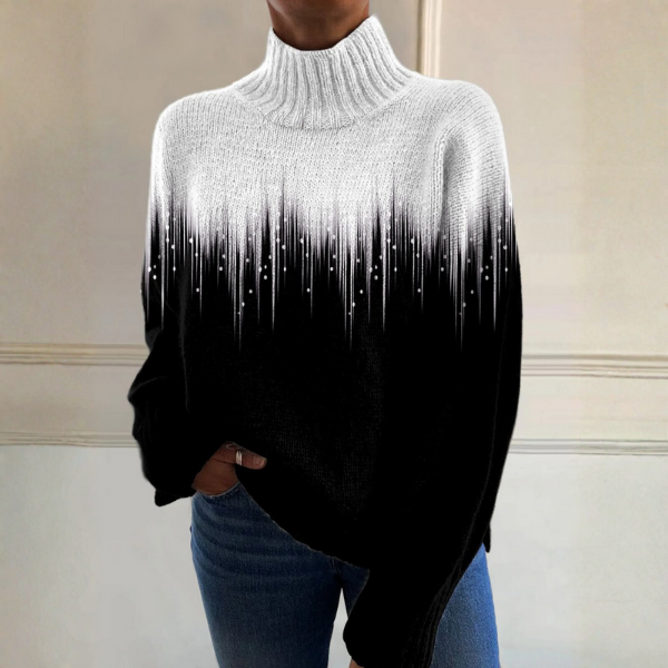 Matilda - Pull à col roulé en dégradé noir et blanc
