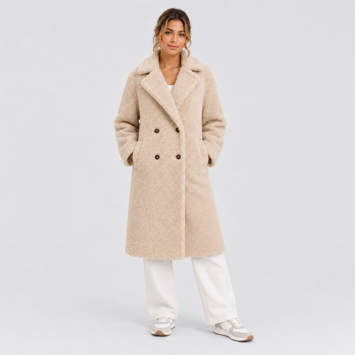 BÉATRICE | MANTEAU TEDDY LONG CROISÉ