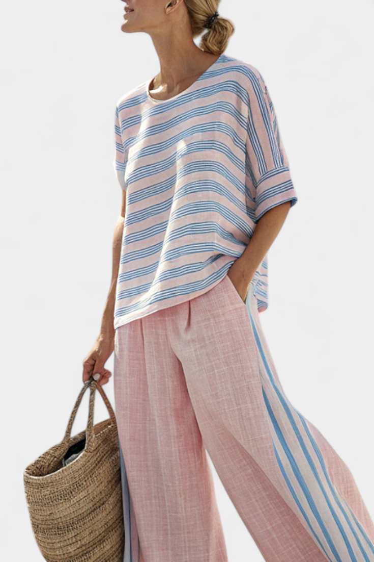Cecília - Ensemble en lin et bambou rose