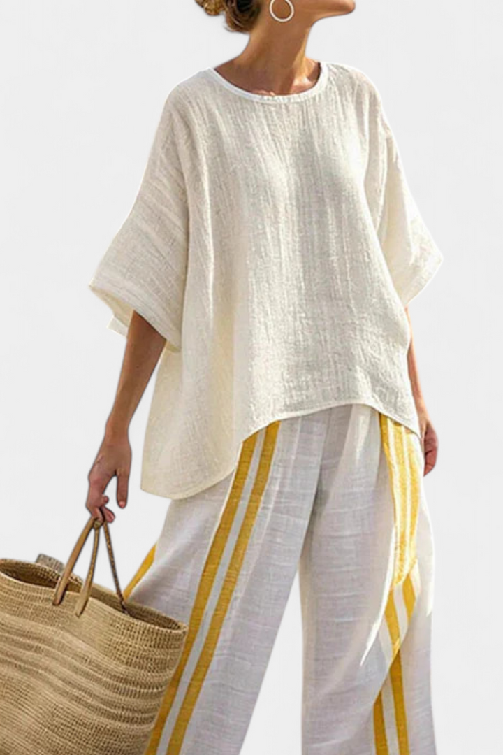 Valentina | Ensemble en lin jaune à détails contrastants