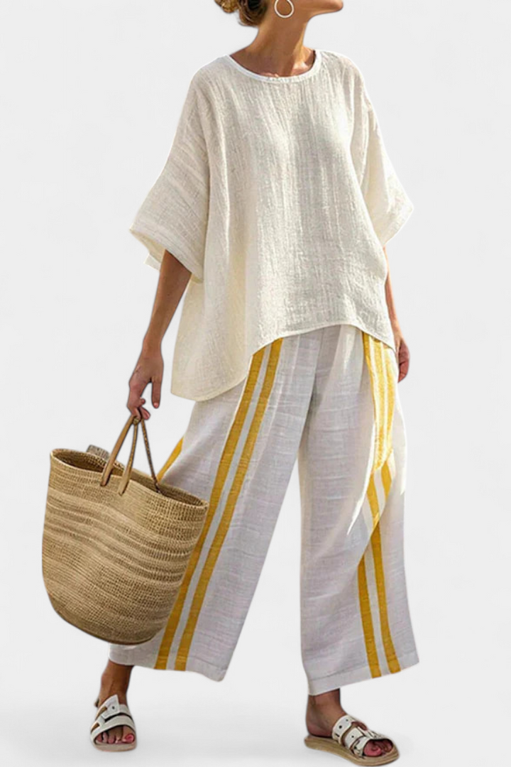 Valentina | Ensemble en lin jaune à détails contrastants