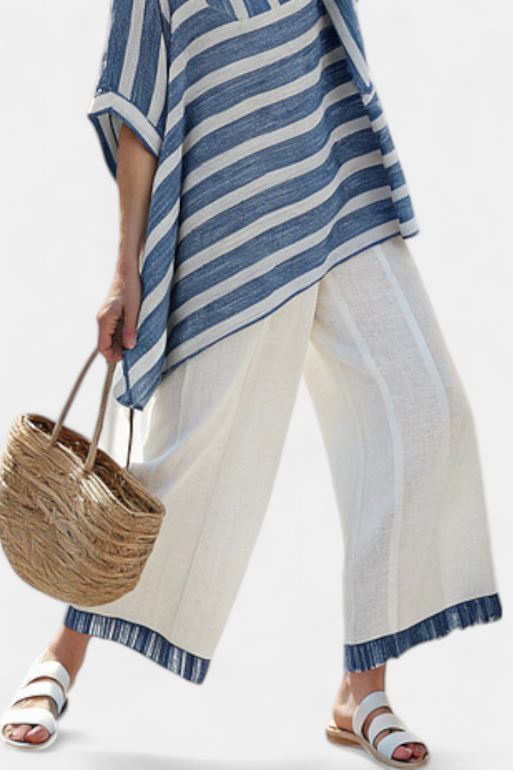 Céline | Ensemble en lin à rayures bleues et blanches