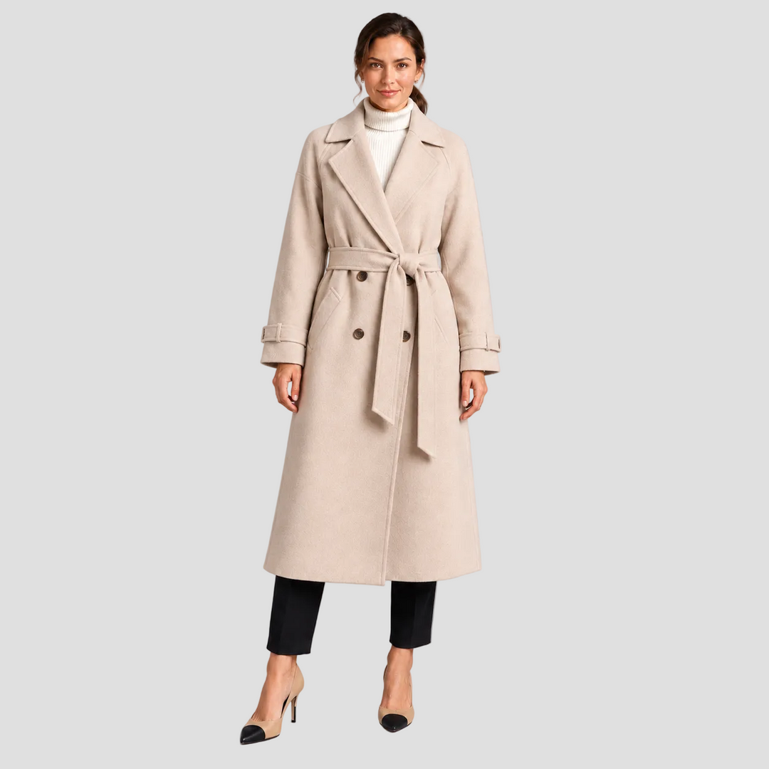 DOMINIQUE | MANTEAU EN LAINE LONG CEINTURÉ