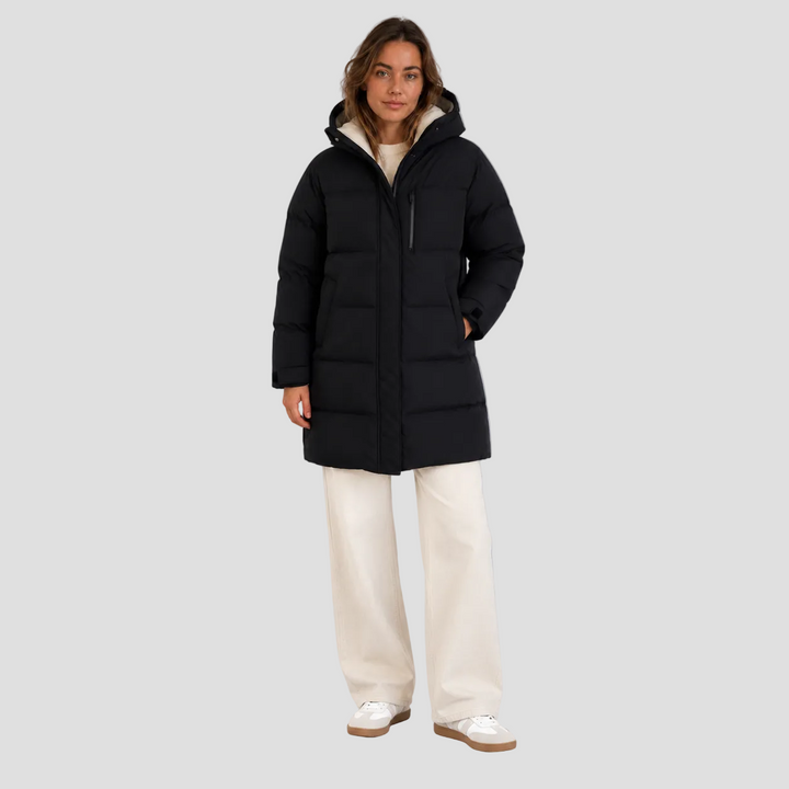 DORÉLIE | LONG MANTEAU MATELASSÉ À CAPUCHE