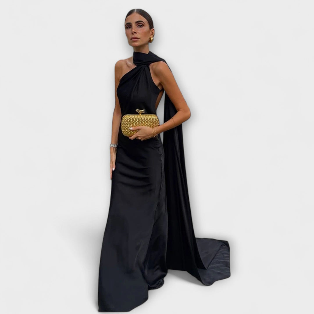 Robe maxi chic épaules dénudées à col licou