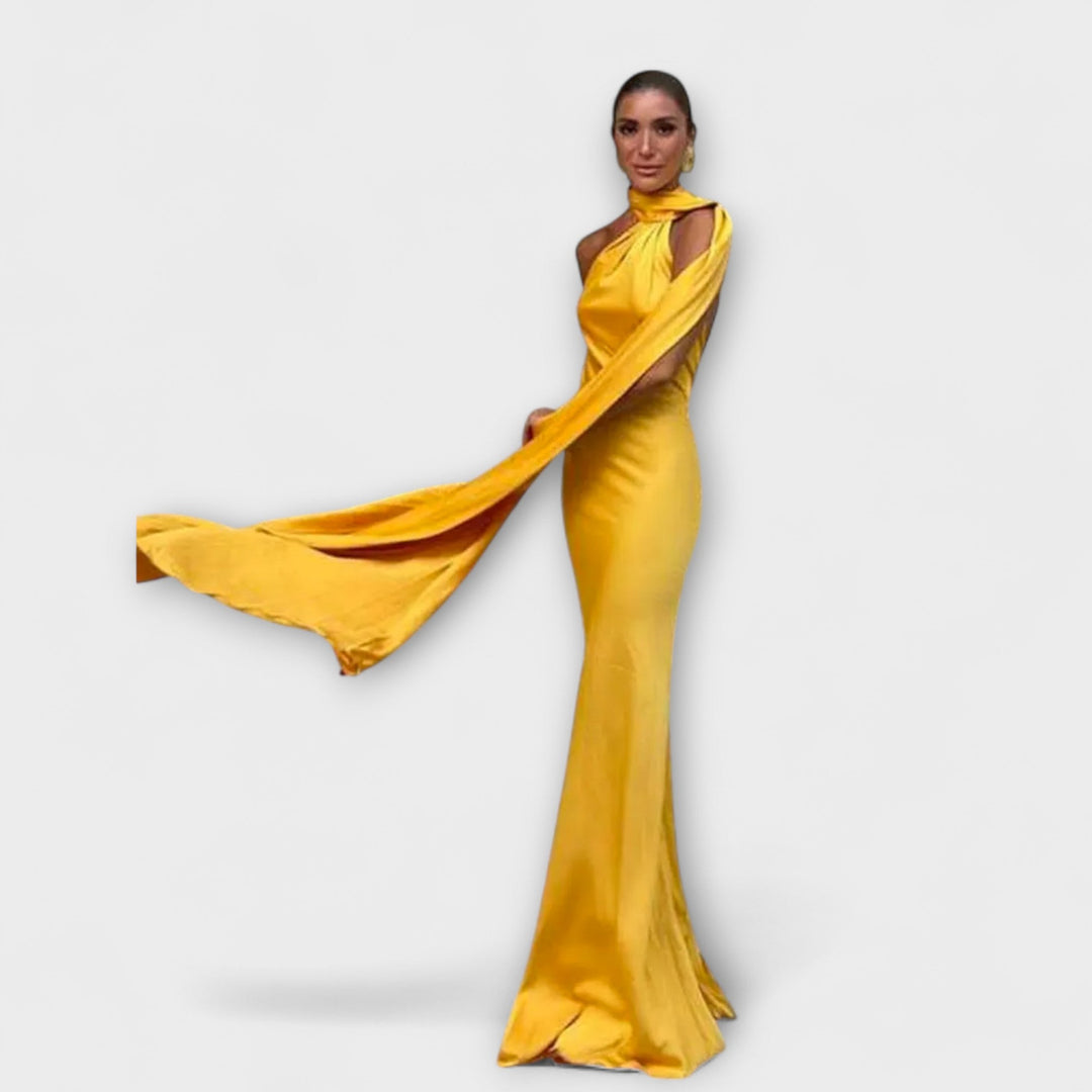 Robe maxi chic épaules dénudées à col licou