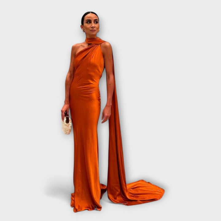 Robe maxi chic épaules dénudées à col licou