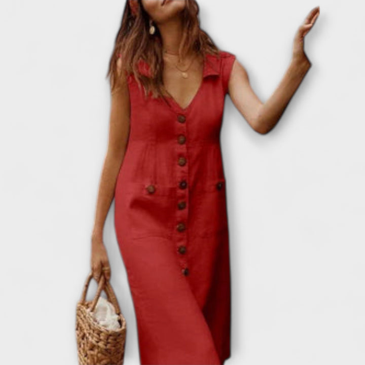 Nora – Robe trapèze en coton et lin à col rabattu