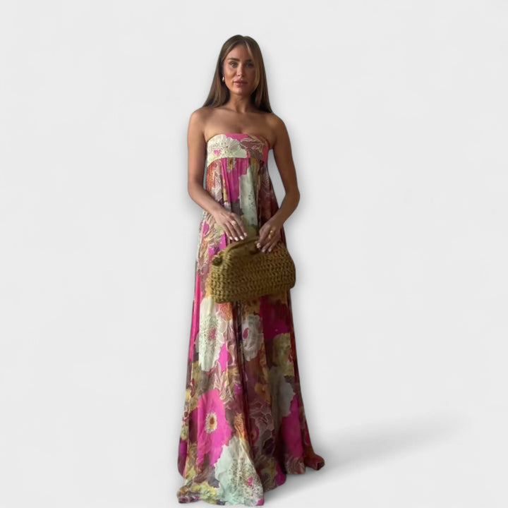 Robe longue rétro chic bustier et plissée