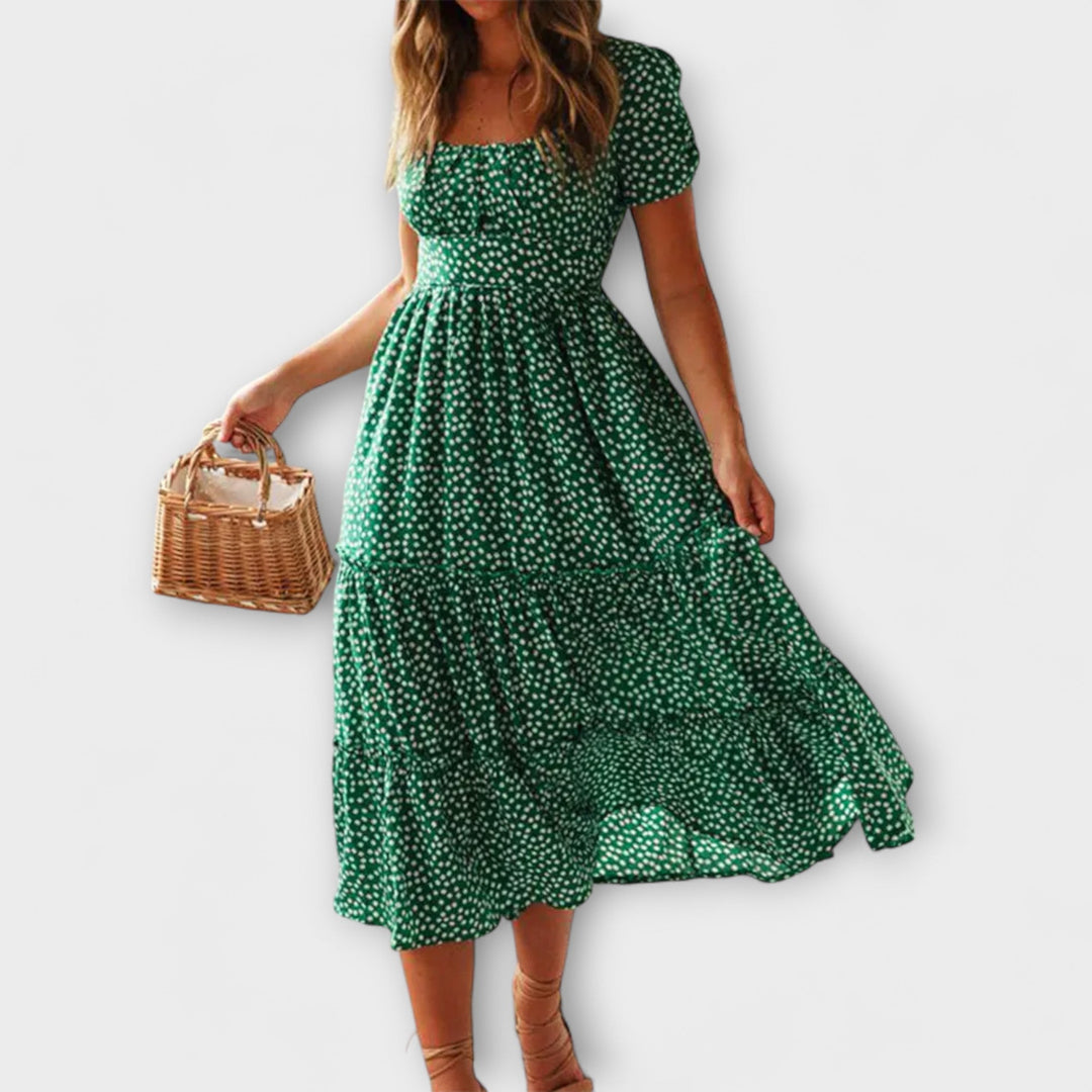 Robe longue vintage fleurie à manches bouffantes