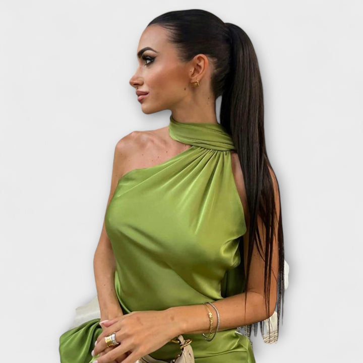Robe maxi chic épaules dénudées à col licou