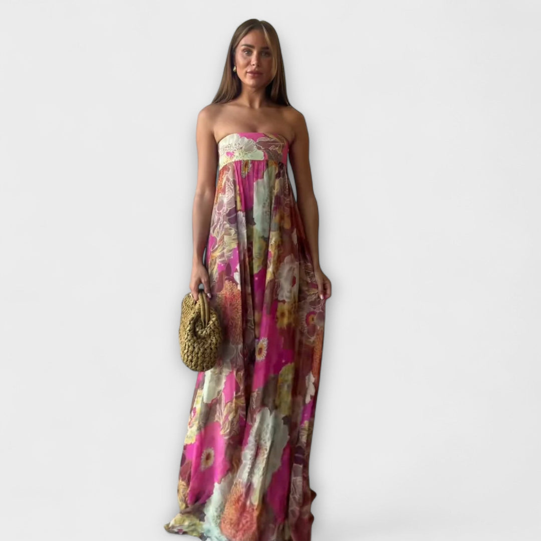 Robe longue rétro chic bustier et plissée