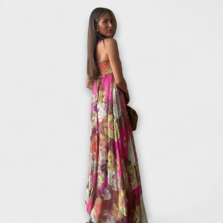 Robe longue rétro chic bustier et plissée