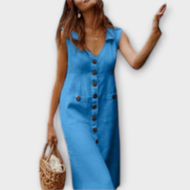 Nora – Robe trapèze en coton et lin à col rabattu