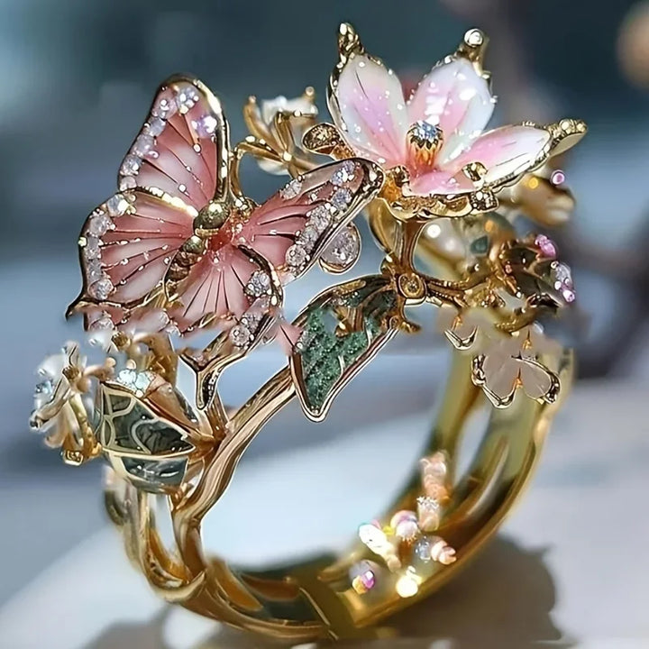 Bague papillon naturelle scintillante avec zircons