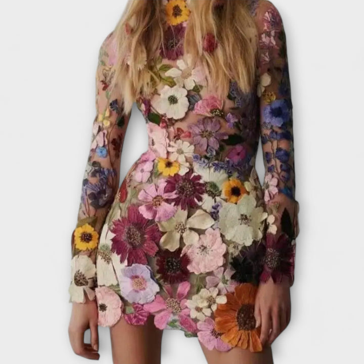 Dolores - Robe à motif de fleurs 3D