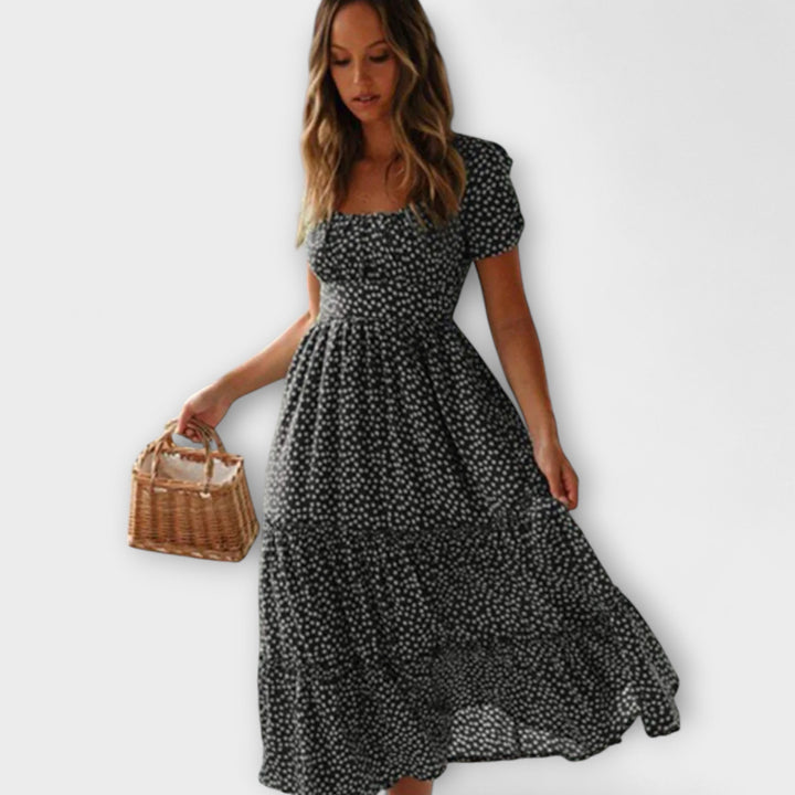 Robe longue vintage fleurie à manches bouffantes