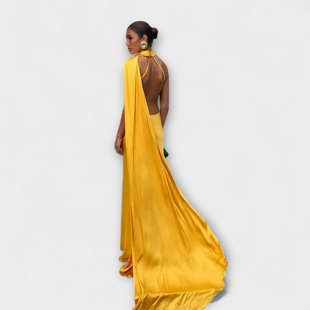 Robe maxi chic épaules dénudées à col licou