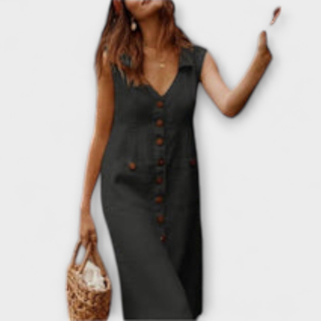 Nora – Robe trapèze en coton et lin à col rabattu