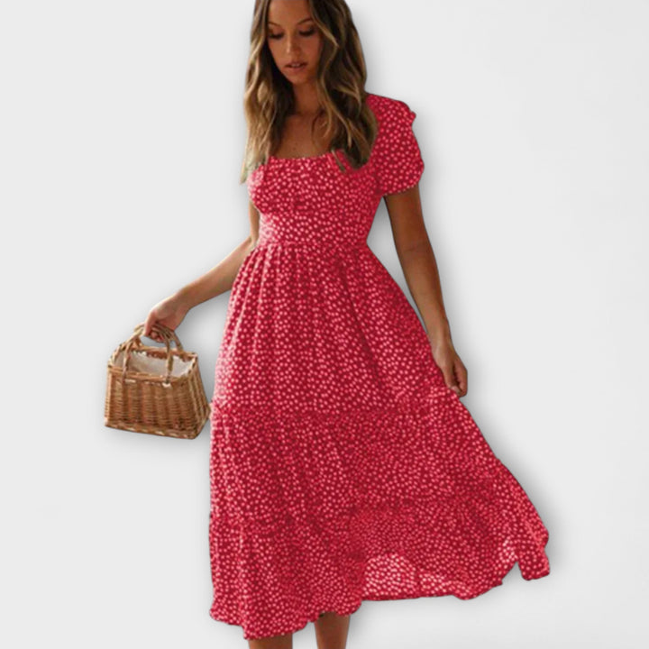 Robe longue vintage fleurie à manches bouffantes