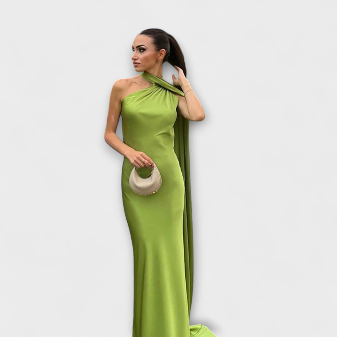 Robe maxi chic épaules dénudées à col licou