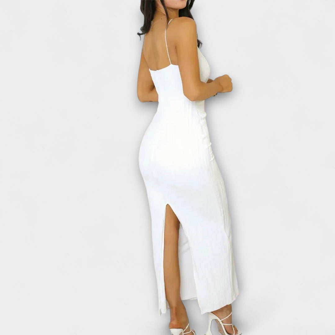 Robe longue chic sans manches à fronces