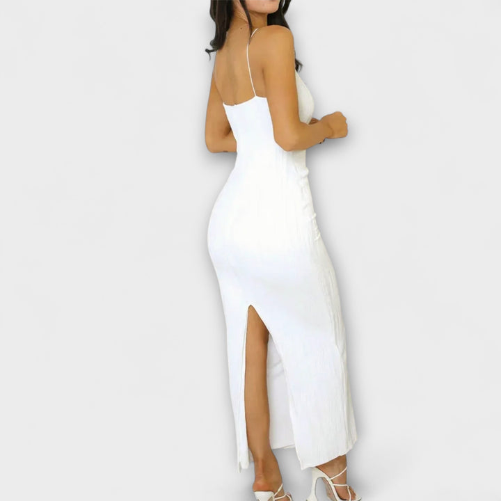 Robe longue chic sans manches à fronces