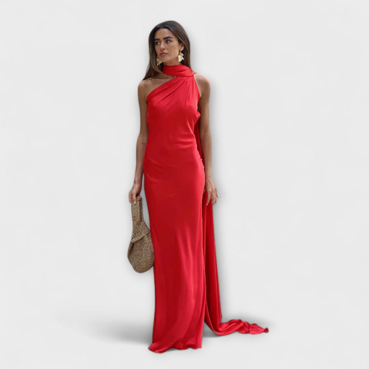 Robe maxi chic épaules dénudées à col licou