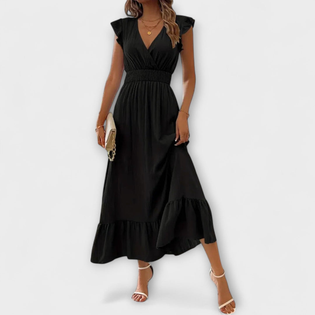 Poet | Robe maxi à manches volantées et profond col en V