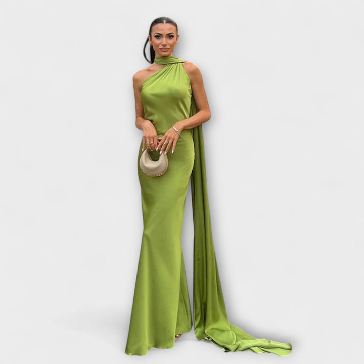 Robe maxi chic épaules dénudées à col licou