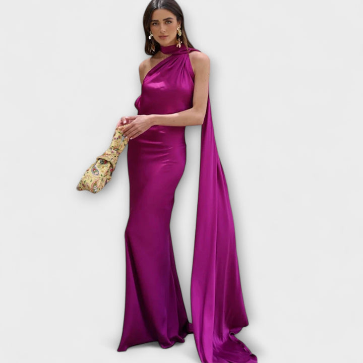 Robe maxi chic épaules dénudées à col licou