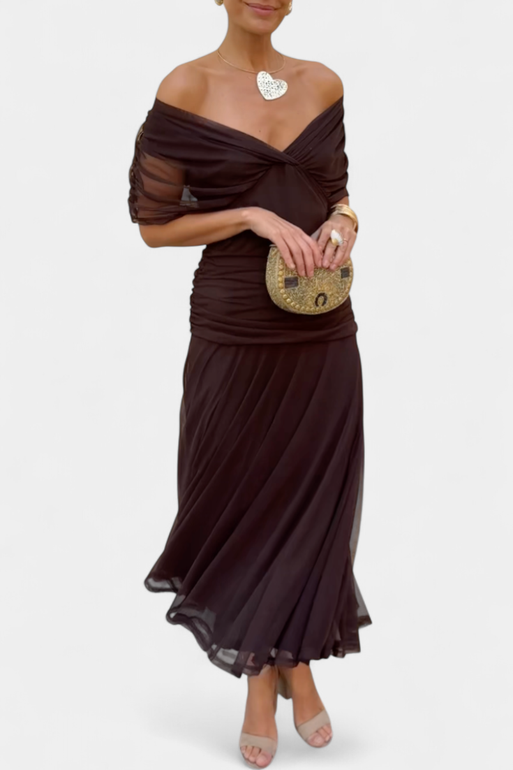 Magda | Longue robe fleurie à col en V et taille plissée