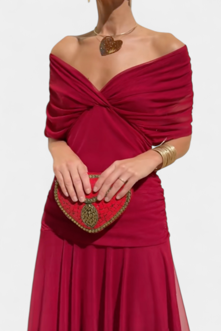 Magda | Longue robe fleurie à col en V et taille plissée