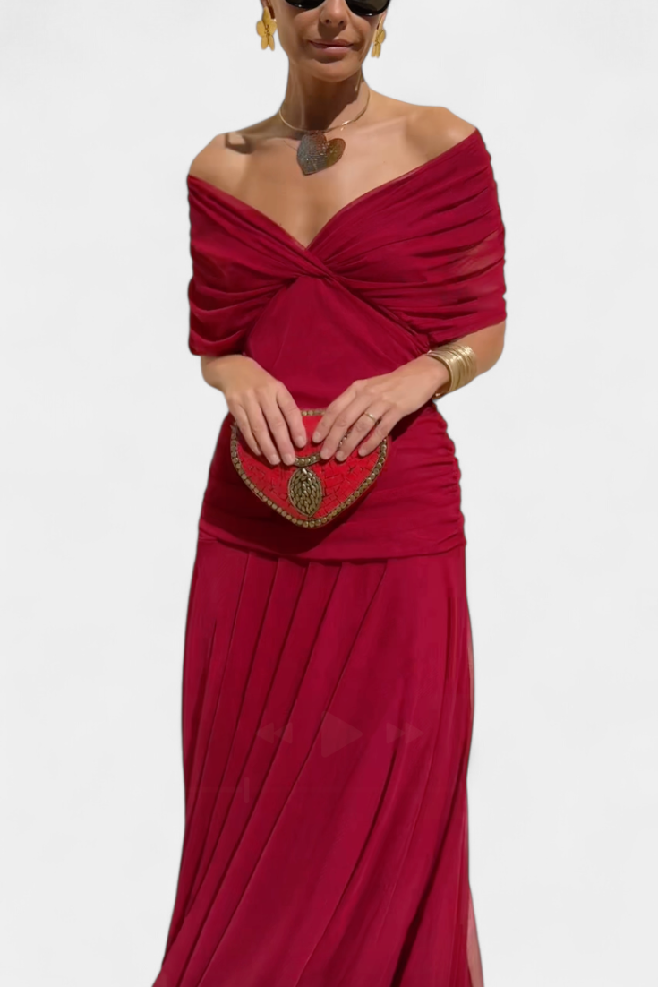 Magda | Longue robe fleurie à col en V et taille plissée