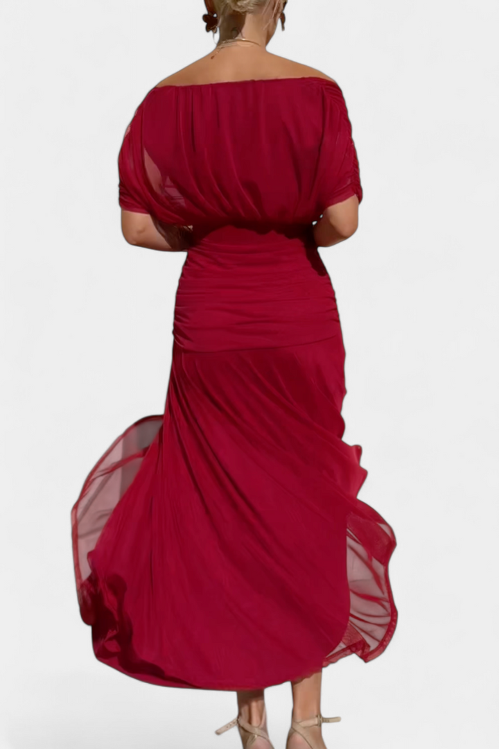 Magda | Longue robe fleurie à col en V et taille plissée