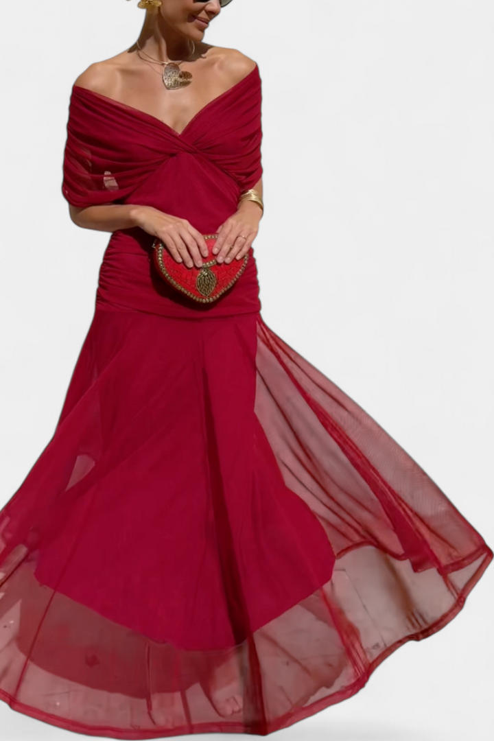 Magda | Longue robe fleurie à col en V et taille plissée