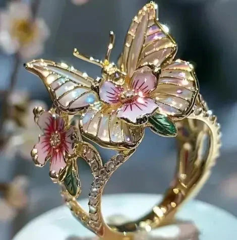 Bague papillon naturelle scintillante avec zircons